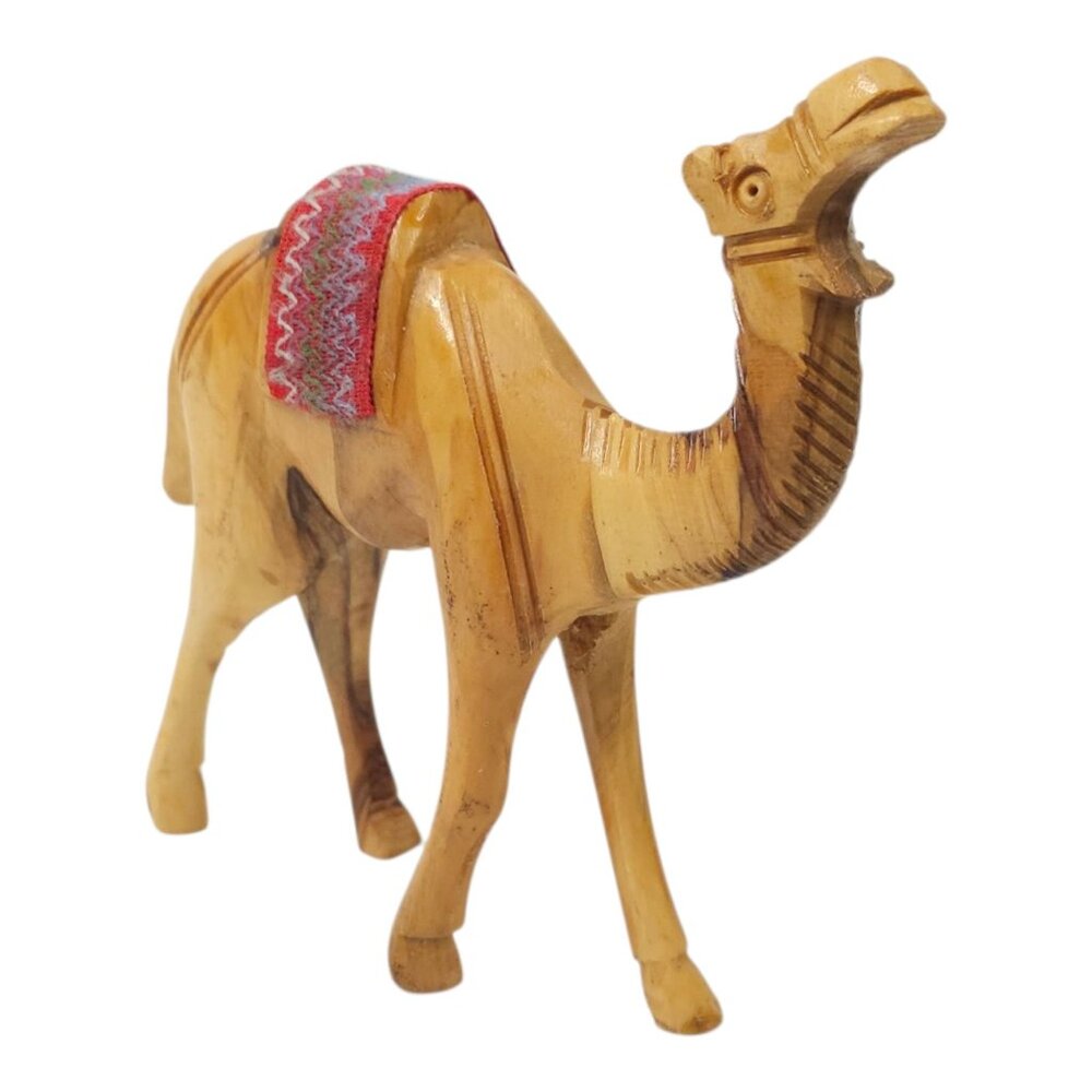 Camel Hand Carved Olive Wood Red Saddle Bethlehem Holy Land Home Decor Nativity